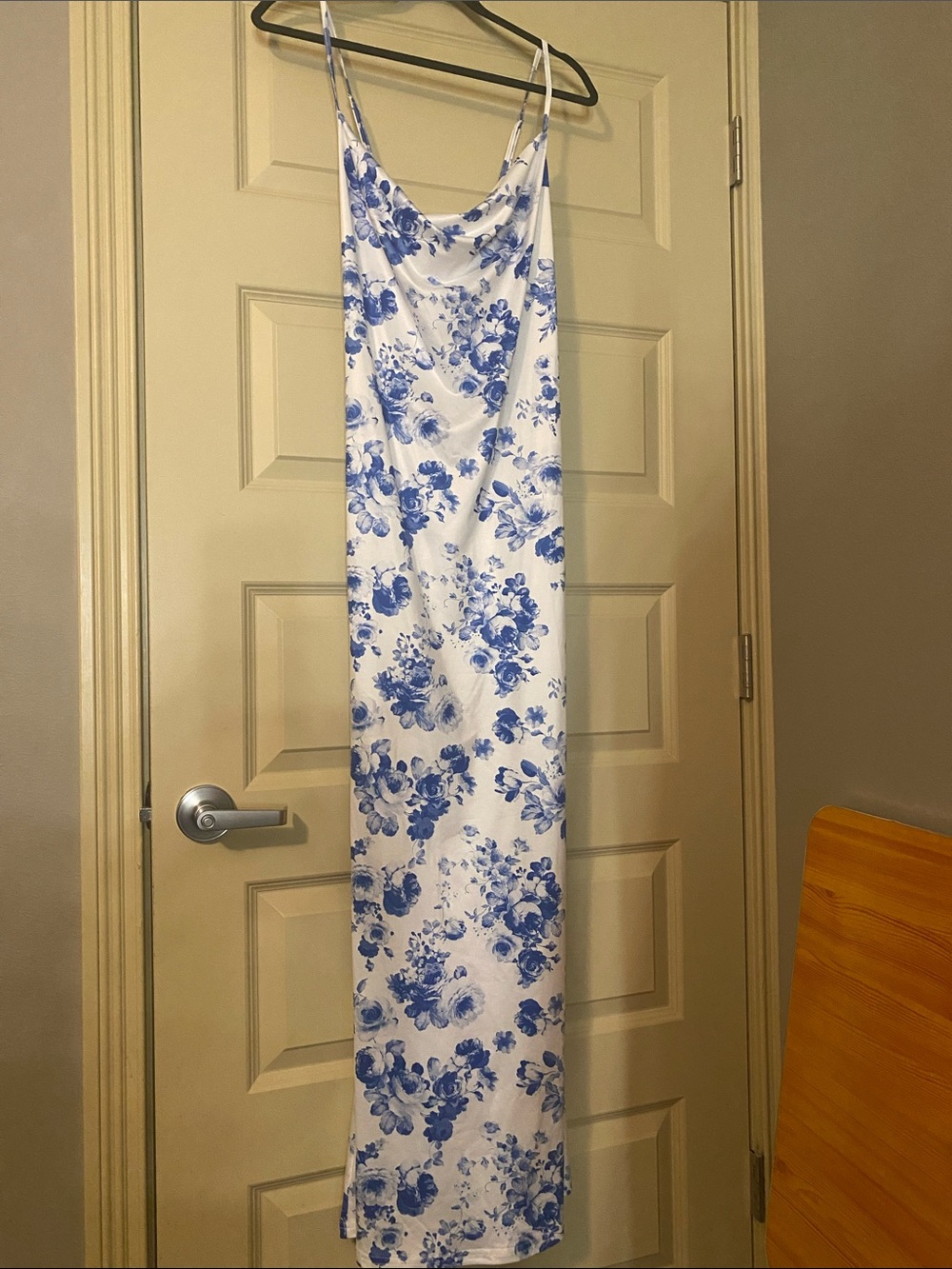 SHEIN White Maxi Slip Dress with Blue Floral Print